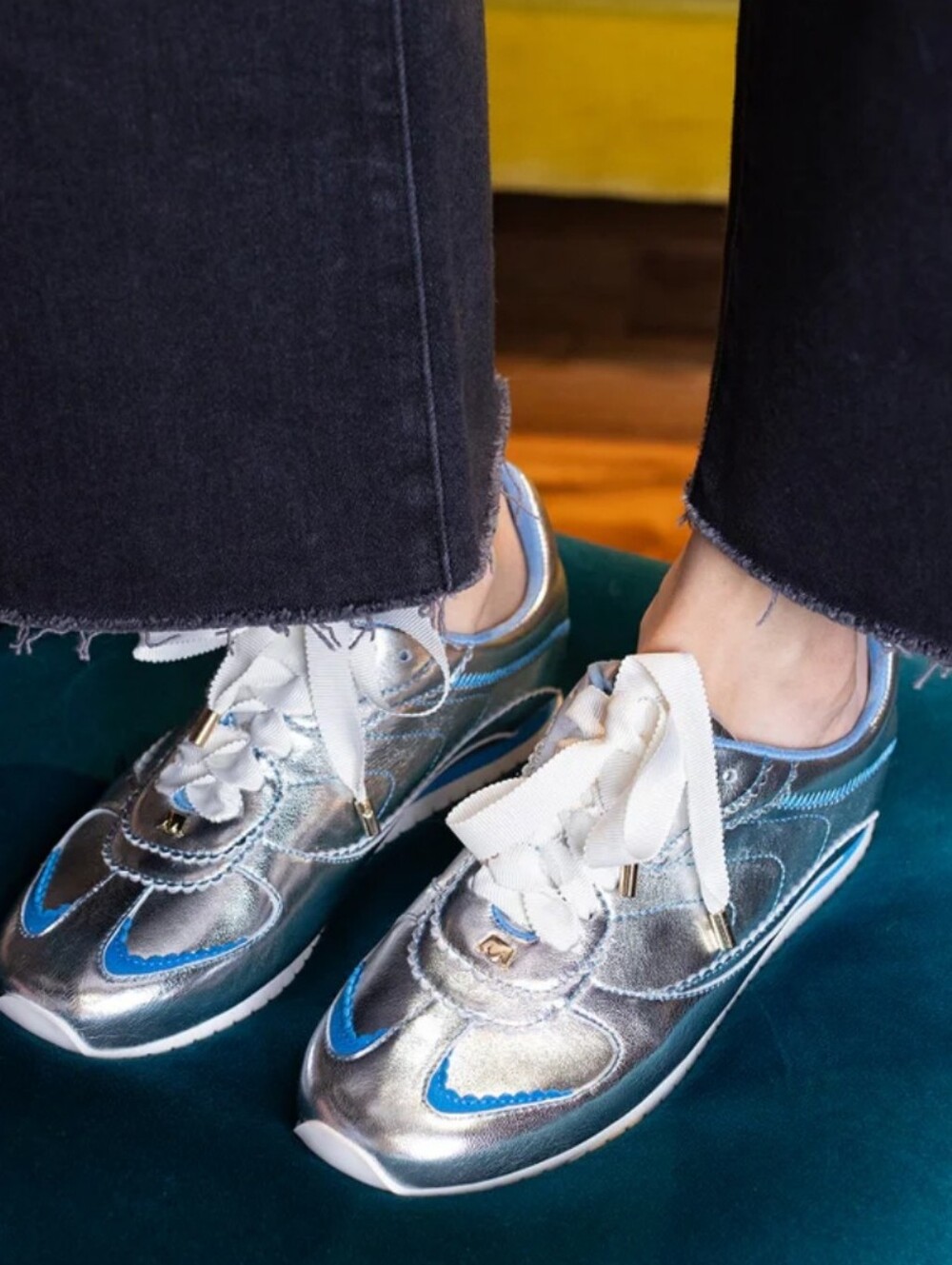 Birdies The Speadbird Metallic Silver & Blue Women's Flat Sneakers 8.5
